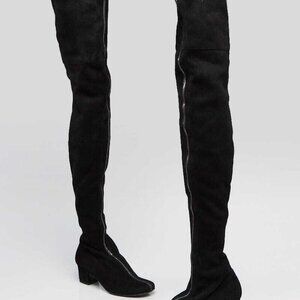 Chanel Black Suede Front Zip Over the Knee Boots Size 5/35.5